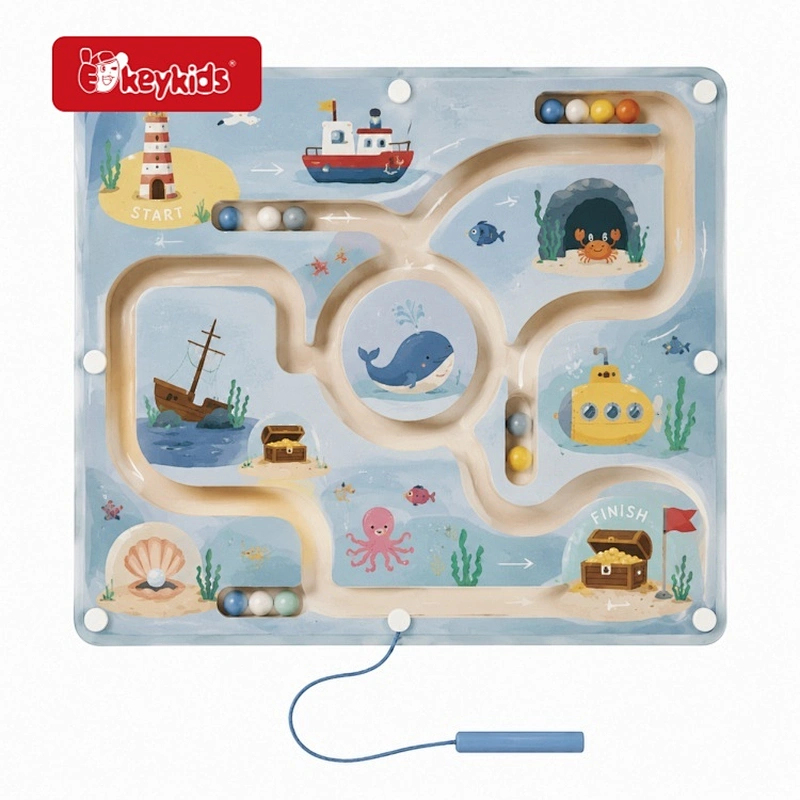2026 New Ocean Themed Wooden Magnetic Maze Board Educational Fine Motor Skills Toy for Toddlers W11H165
